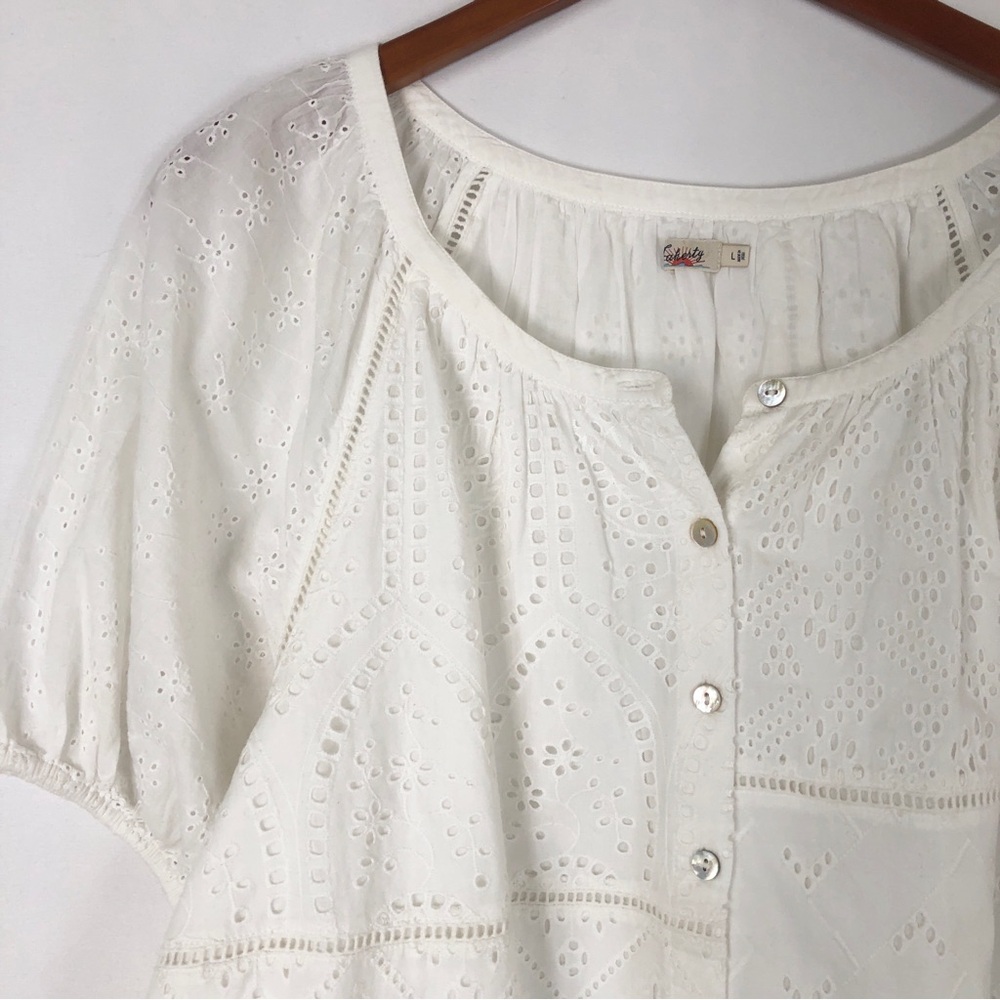 Faherty Carmel Eyelet Top White Size L Organic Cotton Short Sleeve - Picture 2 of 7